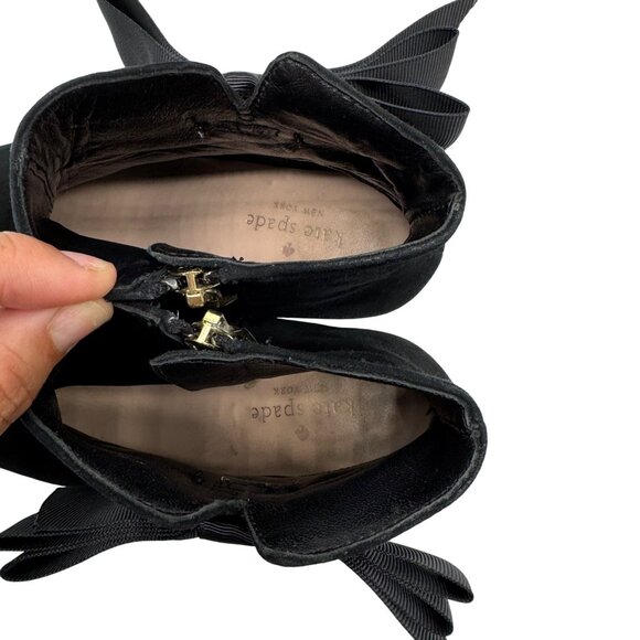 Kate Spade Langley Black Suede Leather Big Bow Round Toe Ankle Booties Women sz6 - Picture 8 of 13